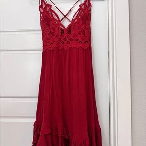 Free People Adella Red Slip Dress